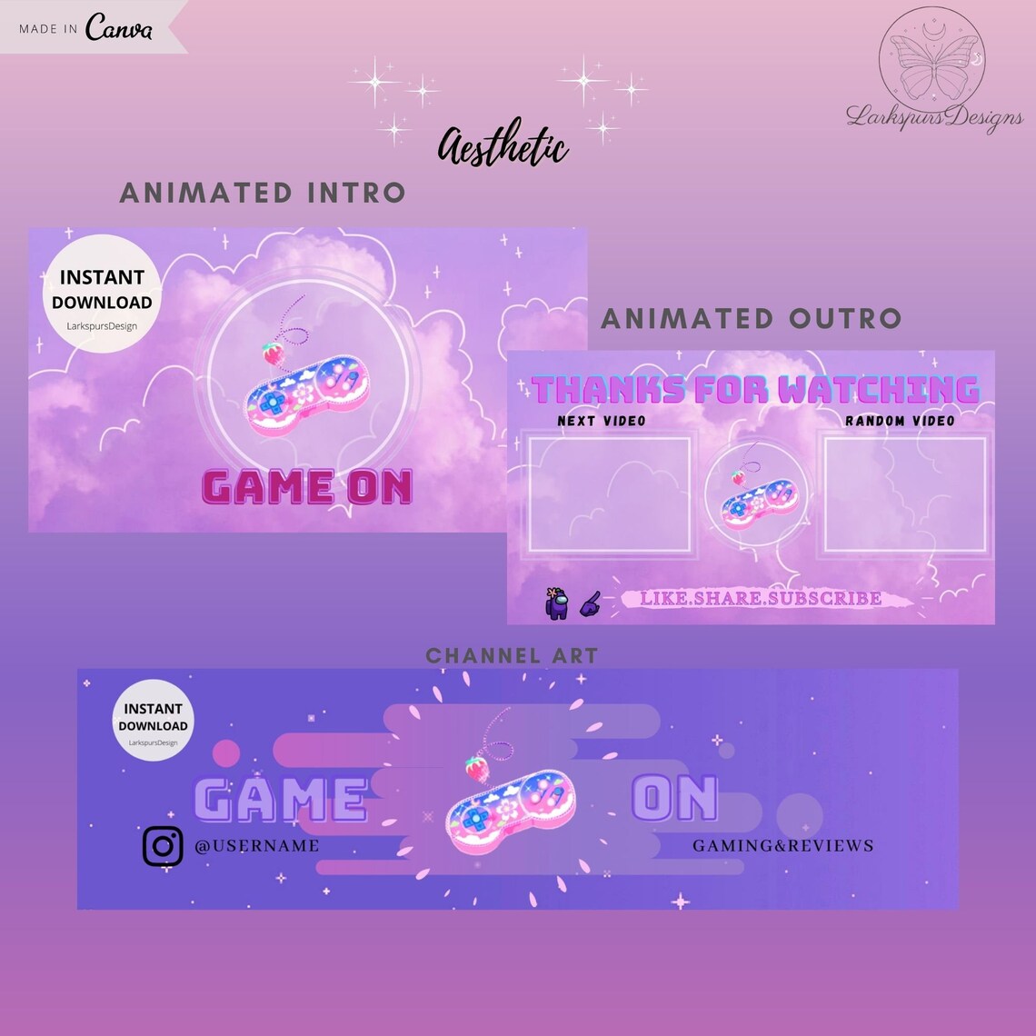 Gaming Youtube Channel KIT Editable Canva Templates Etsy