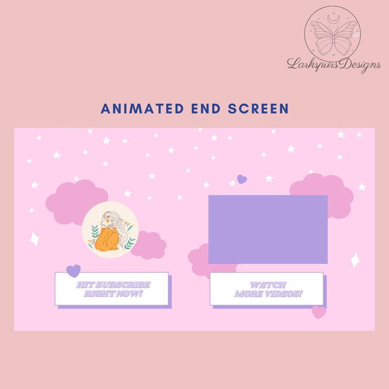 End Screen Editable Canva Templates Youtube Banner Intro Aesthetic Youtube Channel Kit Loading Screen Pink And Purple Art Collectibles Drawing Illustration Kromasol Com