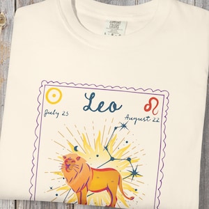 Camiseta del zodiaco Leo, regalo de cumpleaños para ella, camiseta de astrología con colores cómodos, camiseta estética de león, top astrológico, camiseta del signo zodiacal Leo