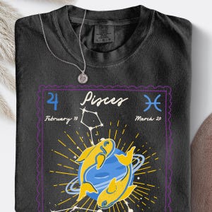 Vissen sterrenbeeld shirt, vissen verjaardagscadeau, T-shirt sterrenbeeld, schattige doodle esthetische hemelse T-shirt