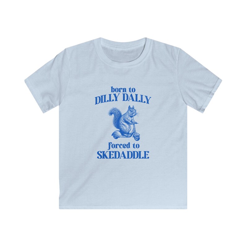 Squirrel Scooter Kids T-Shirt: Funny Meme Youth Tee Light Blue