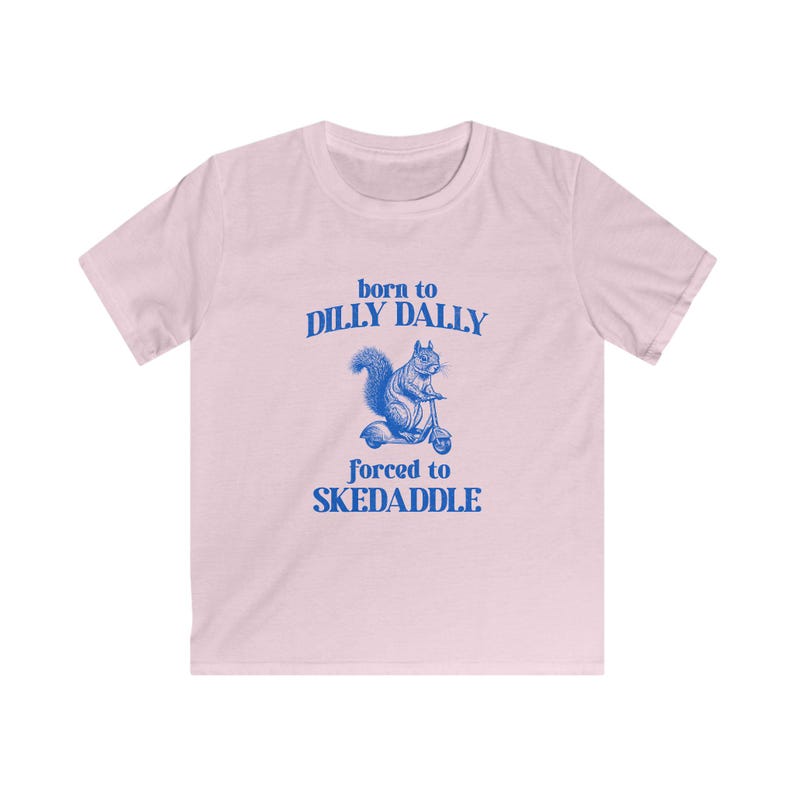 Squirrel Scooter Kids T-Shirt: Funny Meme Youth Tee Light Pink