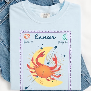 T-shirt van de dierenriem van de kanker, verjaardagscadeau voor haar, comfort kleuren astrologie tshirt, esthetische krab astrologische top, kanker sterrenbeeld T-shirt