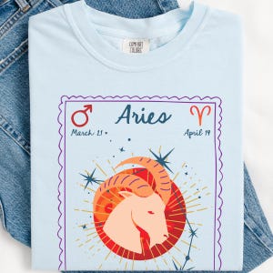 Camiseta do Zodíaco de Áries, Presente de Aniversário, Camiseta Astrológica Comfort Colors, Camiseta Astrológica Doodle Aesthetic Art, Camiseta do Signo Solar de Áries