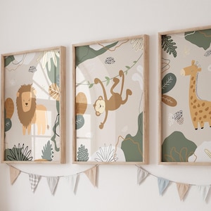 Safari Poster set in beig khacki und Senf Farben mit Tieren