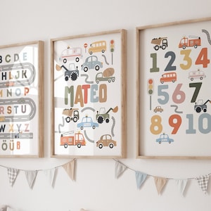 Poster per la cameretta dei bambini di Cars personalizzato digitale e stampato, quadri murali, dipinto su tela, poster con Bager, poster con nome dei bambini