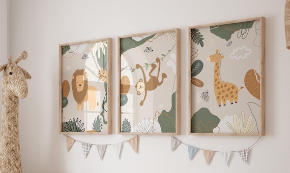 Safari Poster set in beig khacki und Senf Farben mit Tieren