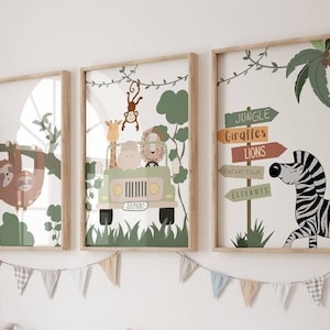 Safari Wall Art Nursery Poster Safari Stampato Wall Art Canvas Painting Poster con Leone Scimmia Giraffa Zebra