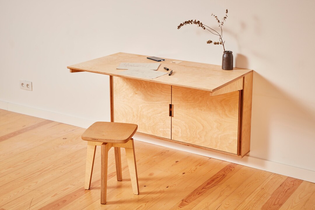 Wood Folding Desk With Storage Folding Work Space Home Etsy UK