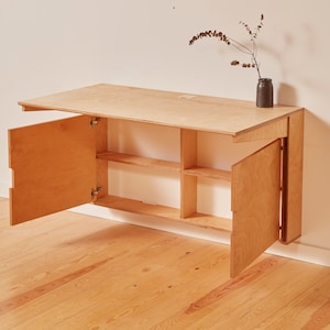 Wood folding desk with storage, folding work space, home office station folding desk, collapsible desk, floating wall secretary desk, bureau image 5