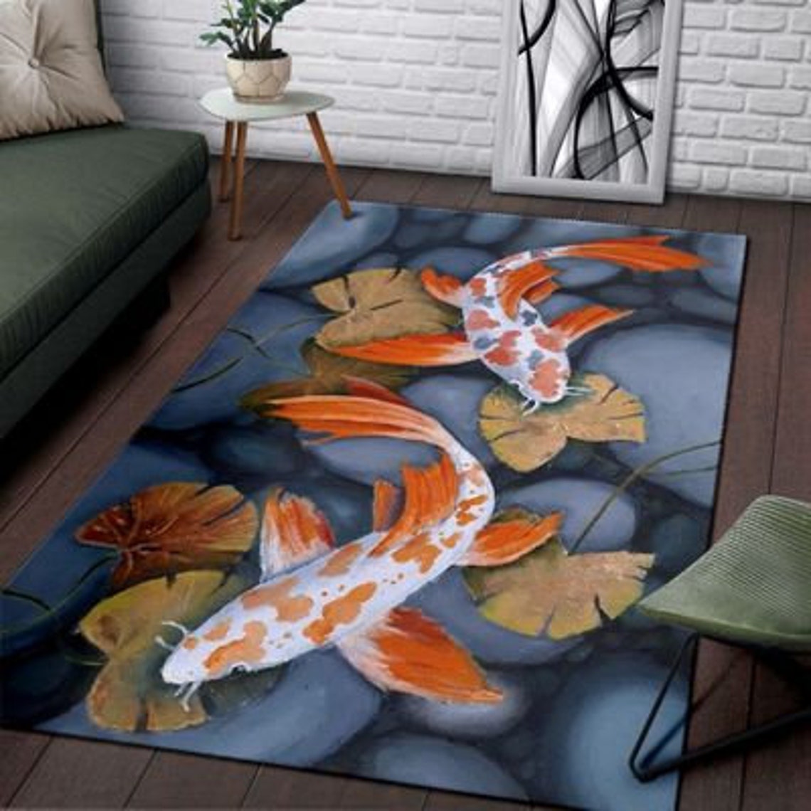 Japanese Watercolor Koi Fish And Lotus Rug 2 Rug 3d for Etsy