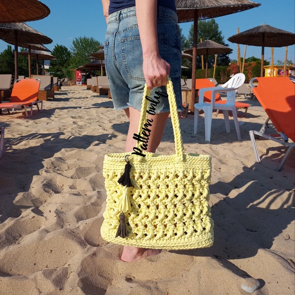 Crochet beach bag PATTERN, cute tote bag pattern, summer boho bag, beach bag for women