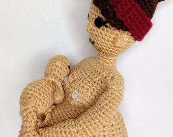 Mamma incinta e bambola all'uncinetto, bambola amigurumi realistica, regalo ostetrica-obgyn-doula, giocattoli educativi montessori