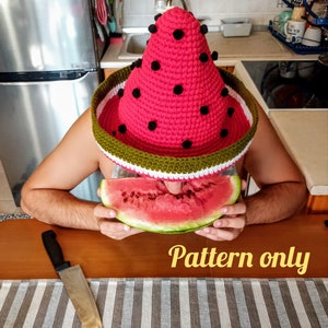 Crochet watermelon sombrero hat PATTERN, mexican sun hat, cute halloween hat, funny hat gift for brother