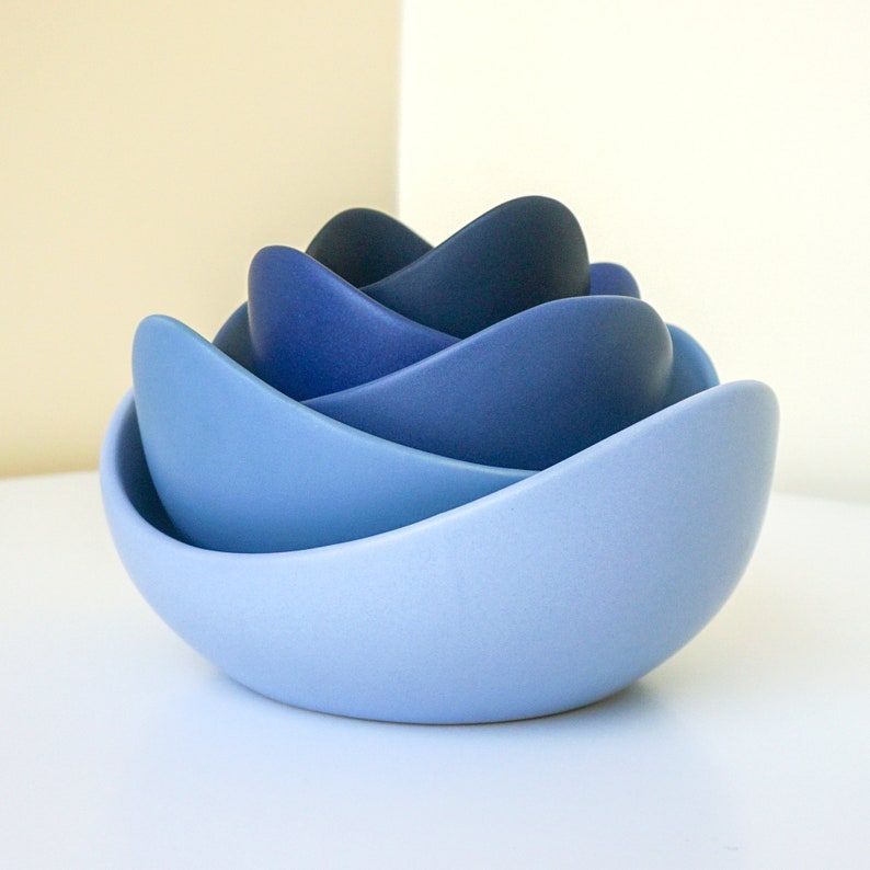 Ceramic Lotus Bowls Full Set Blue