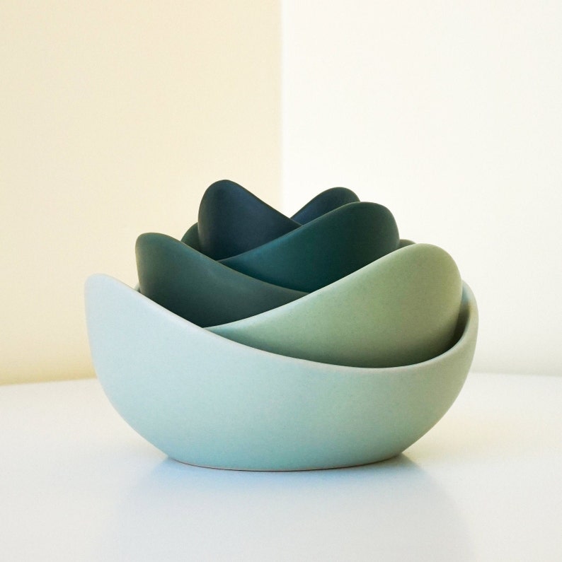 Ceramic Lotus Bowls Full Set Green