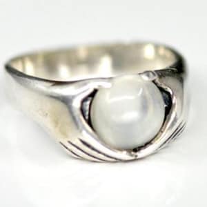 Anello vintage in argento sterling con sfera di cristallo per la divinazione e pietra di luna, misura 5,25