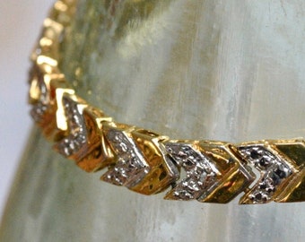 Vintage 925 Sterling Silver and Gold tone Herringbone Weave Tennis Bracelet