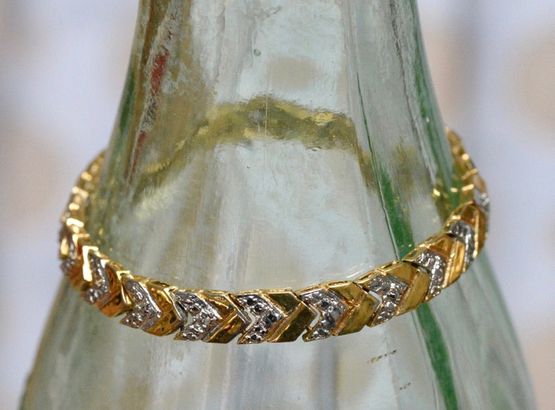 Vintage 925 Sterling Silver and Gold tone Herringbone Weave Tennis Bracelet