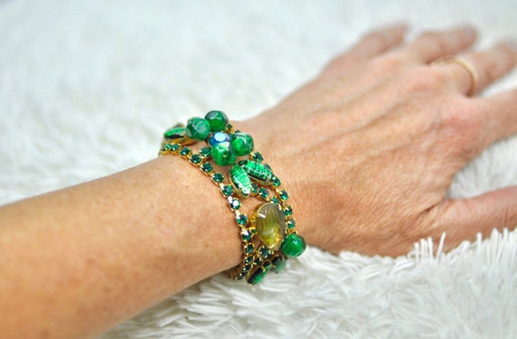 Fabulous MCM Weiss Signed Green Jeweled Bracelet,… - image 4