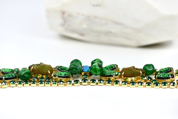 Fabulous MCM Weiss Signed Green Jeweled Bracelet,… - image 10