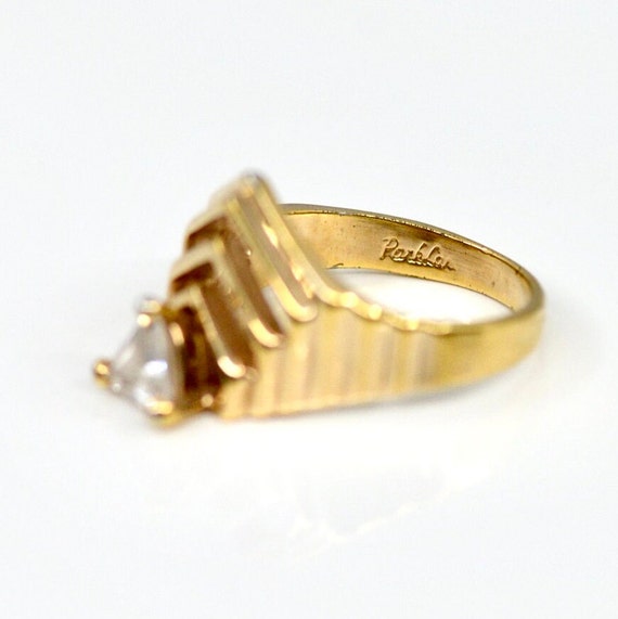 Vintage Gold Plated Geometric Cocktail Ring, Sign… - image 3