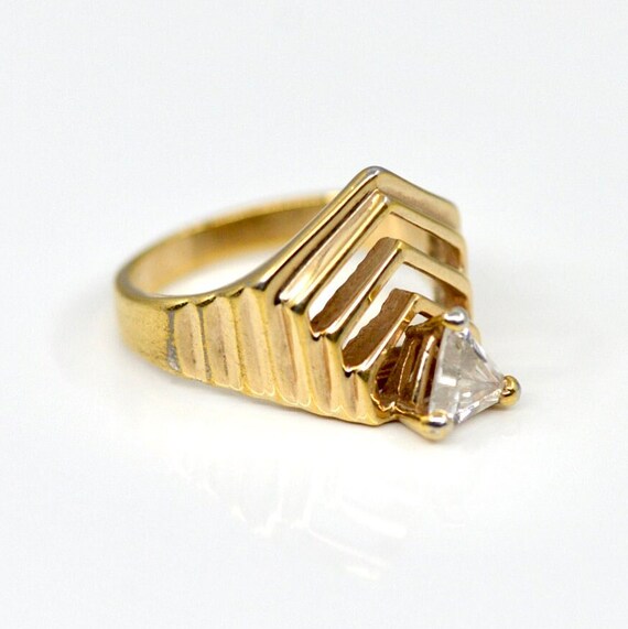 Vintage Gold Plated Geometric Cocktail Ring, Sign… - image 2