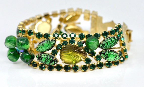 Fabulous MCM Weiss Signed Green Jeweled Bracelet,… - image 5