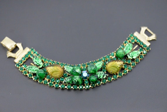 Fabulous MCM Weiss Signed Green Jeweled Bracelet,… - image 1