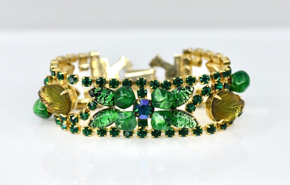 Fabulous MCM Weiss Signed Green Jeweled Bracelet,… - image 3