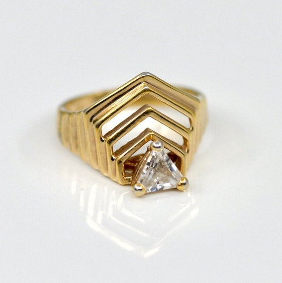 Vintage Gold Plated Geometric Cocktail Ring, Sign… - image 1