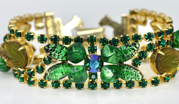 Fabulous MCM Weiss Signed Green Jeweled Bracelet,… - image 8