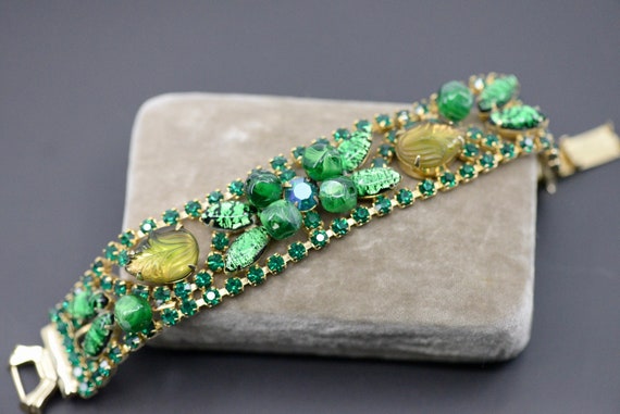 Fabulous MCM Weiss Signed Green Jeweled Bracelet,… - image 2