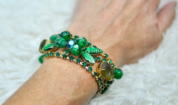 Fabulous MCM Weiss Signed Green Jeweled Bracelet,… - image 7