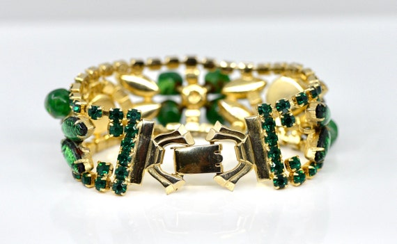 Fabulous MCM Weiss Signed Green Jeweled Bracelet,… - image 9