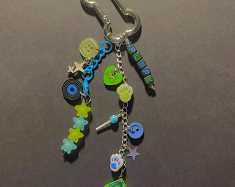 Green Blue Puppy Furry Keychain Trinket and Charms Acessory