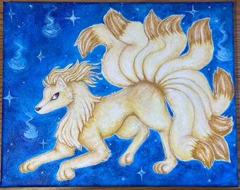 Ninetales Pokémon, peinture acrylique sur toile