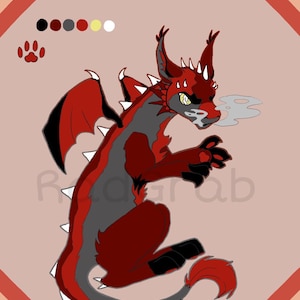 Fursona Adopt OC Ref Sheet, Crimson Angel Dragon