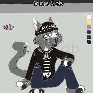 Fursona Adopt OC Ref Sheet, Grunge Kitty