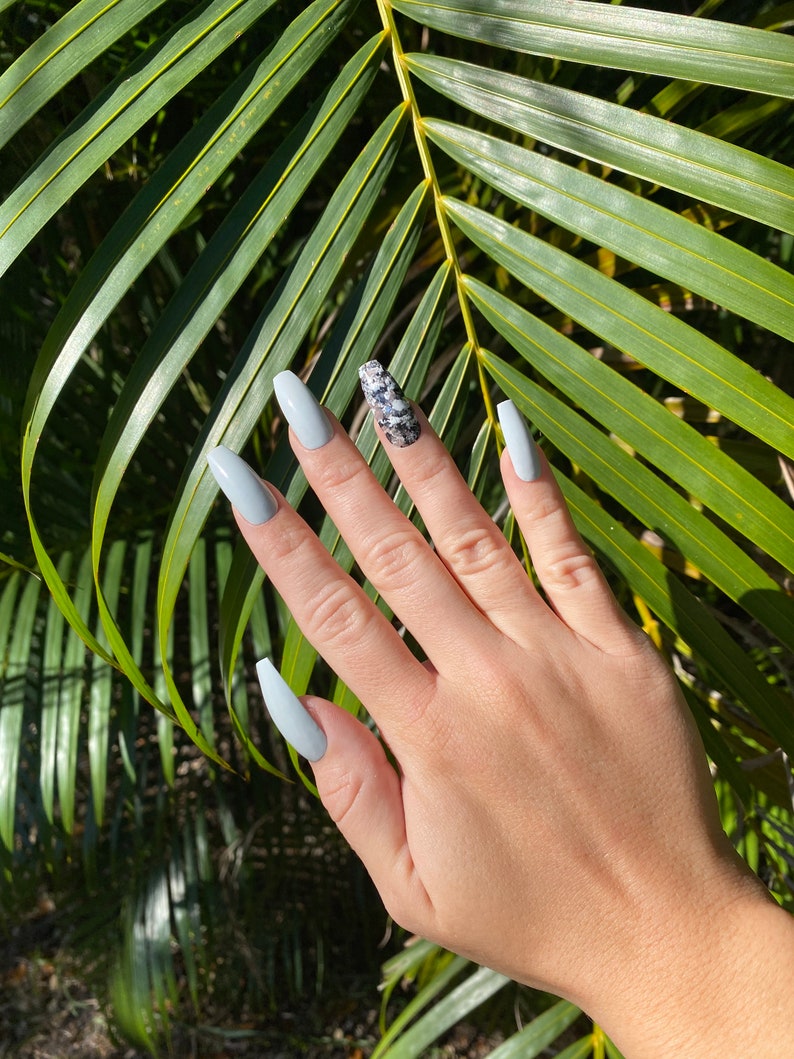 Grey Nails Grey Marble Nails Marble Nails Long Coffin | Etsy