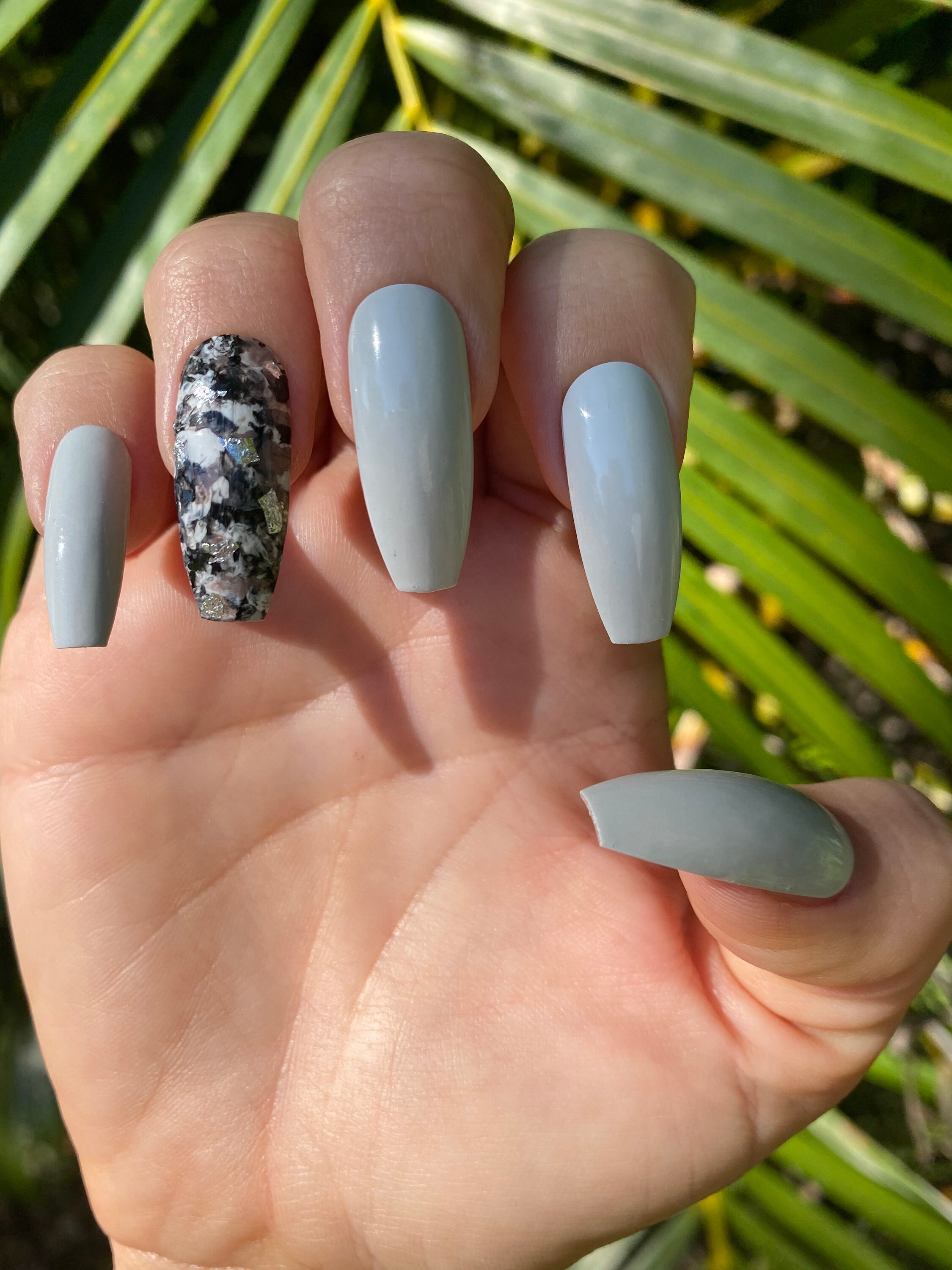 Grey Nails Grey Marble Nails Marble Nails Long Coffin | Etsy