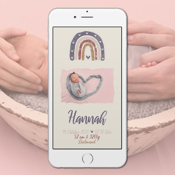 E-Card Geburtsnachricht | Baby Shower | Gender Reveal | WhatsApp | Personalisiert | Baby | Geburt | Wasserfarben | Digitale Einladung