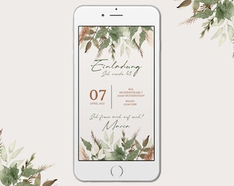 BOHO Geburtstagseinladung digital als E-Card | Einladung per WhatsApp | Boho Blumen Beige | 40. Geburtstag | Party eCard | 30. 40. 50.