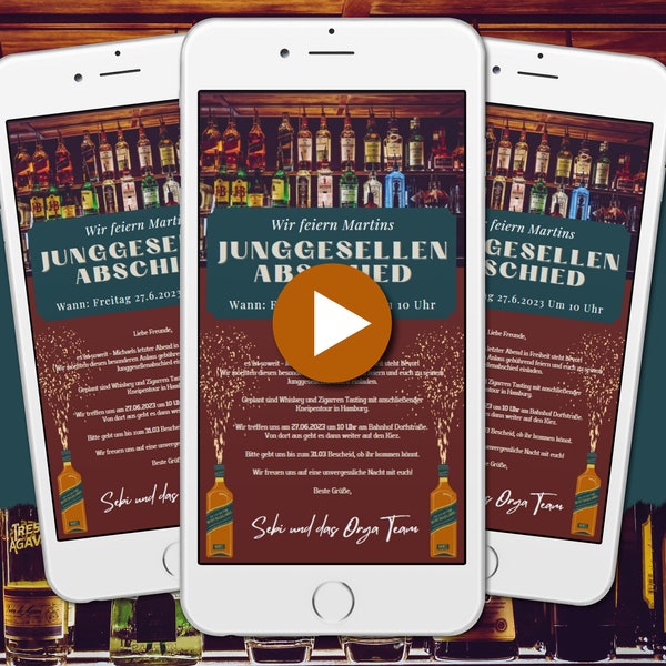 Einladung Junggesellenabschied Männer digital, WhatsApp Einladung, JGA Party Einladung, JGA eCard, Save the Date, Whiskey Tasting Einladung