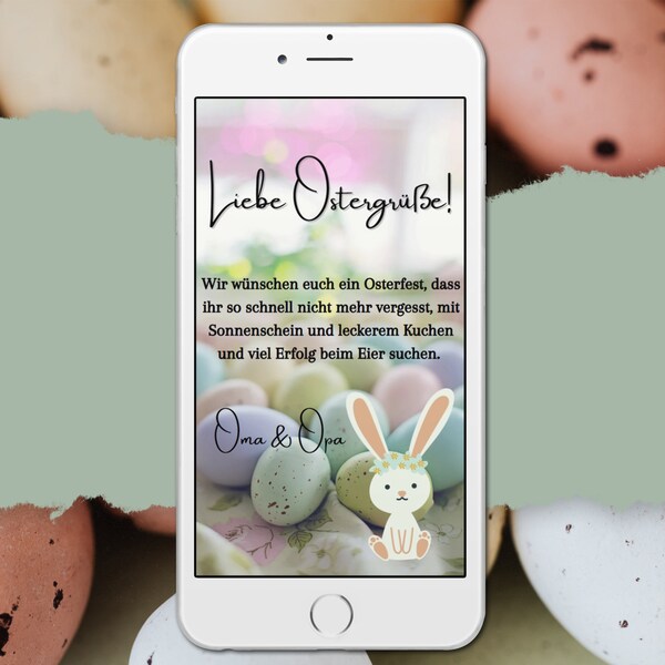 Digitale Grüße zu Ostern von Oma & Opa, ecard Grußkarte zu Ostern, personalisierbare Vorlage, Grußkarte zum Versenden mit Whatsapp