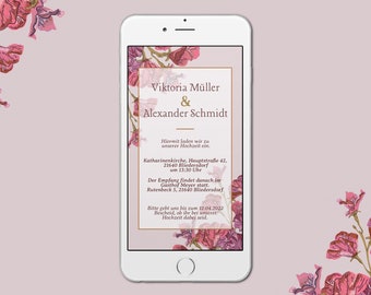 Florale Hochzeitseinladung digital als E-Card | Einladung per WhatsApp | Hochzeit | Trauung | Heiraten | Personalisierbar | online Einladung