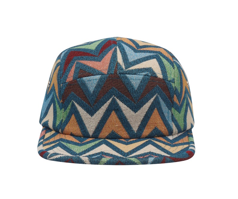 Hatphile Extra Large XL Patchwork Zigzag Jacquard 5 Panel Hat Camp Cap 7 1/2 60 cm Zigzag Blue XL