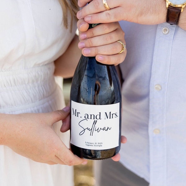 wedding day champagne labels || custom champagne labels for wedding day || engagement picture champagne label