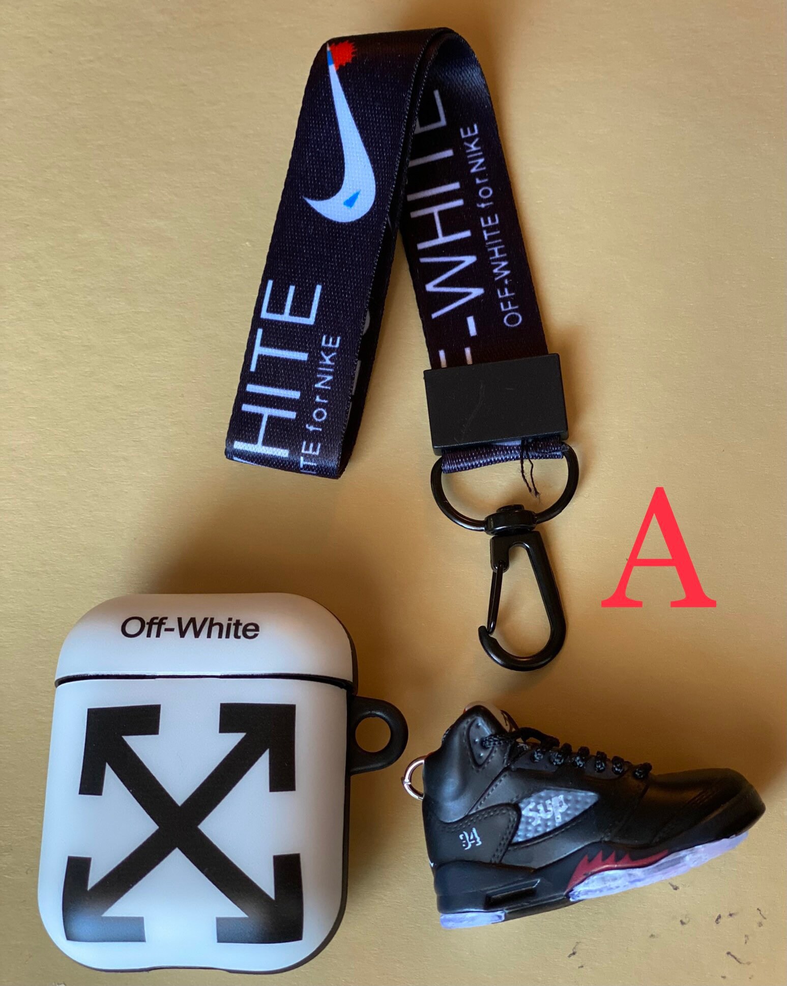 Off white AirPod 1/2 & Pro case lanyard and shoe keychain | Etsy