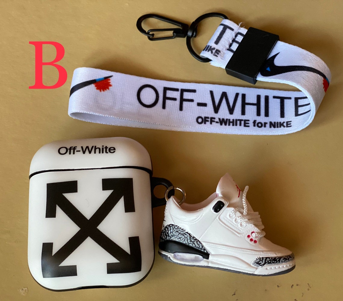 Off white AirPod 1/2 & Pro case lanyard and shoe keychain | Etsy